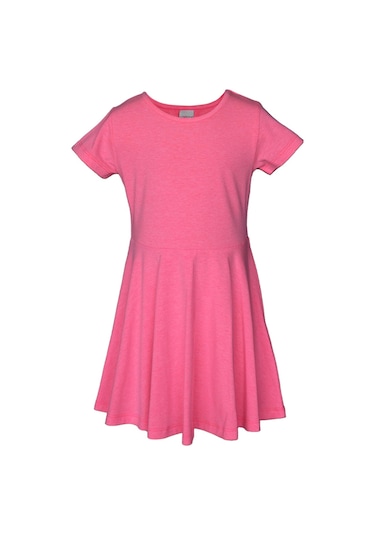 Lovetti Fosfor Fuşya Kız Çocuk Düz Basic Kısa Kol Elbise 9560F012 Fuşya