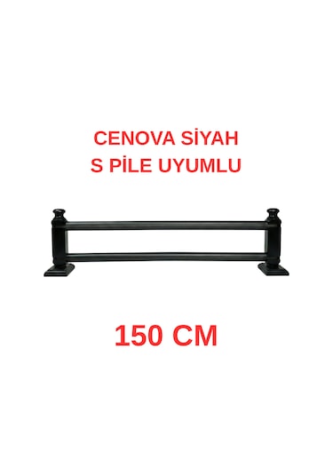 Cenova S Pile Ve Perde Düğmesi Uyumlu Çetray Çift Raylı Modern Ahşap Rustik Siyah 150 Cm Siyah