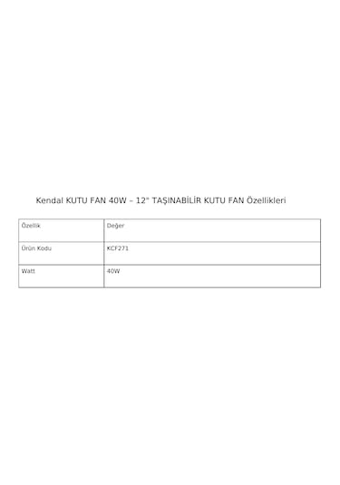 Kendal Kcf271 Kutu Fan 40w 12" Taşınabilir Kutu Fan