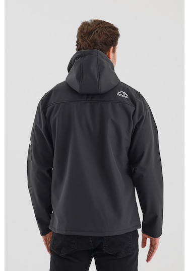 Çıkartılabilen Fermuarlı Kapüşon Cepli İçi Polarlı Su Geçirmez Softshell Erkek Mont Gri Gri