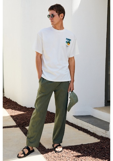 EDVIN Erkek Beli Lastikli Yanları Cepli Keten Karışımlı Relaxed Fit Haki Pantolon EDVIN Erkek Beli Lastikli Yanları Cepli Keten Karışımlı Relaxed Fit Haki Pantolon