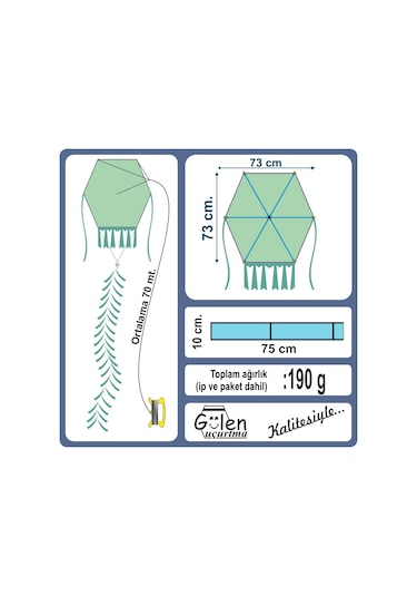 Naylon Altıgen Uçurtma - Rengarenk