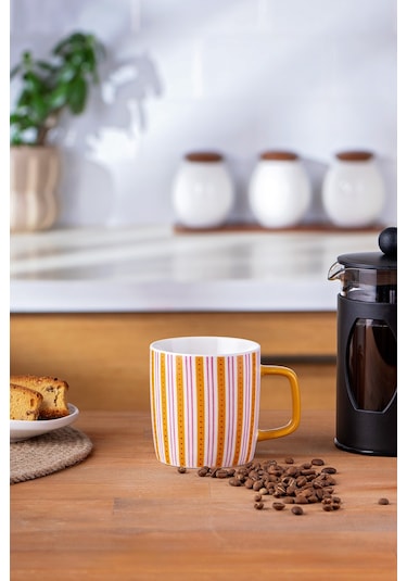 Emsan Çizgili New Bone Kupa 350 Ml Turuncu