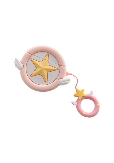 Kosona Airpods Uyumlu İçin Pembe Büyüsel Yıldız Desenli Silikon Kılıf - 360 Derece Koruma Ve Taşıma Kayışı Gül