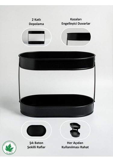 İki Katlı Metal Baton Mutfak Ve Banyo Düzenleyicisi Organizeri Ln1254 - Siyah Siyah