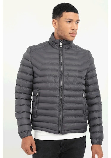 Antrasit Kapitone Slim Fit Erkek Mont-25289 Antrasit