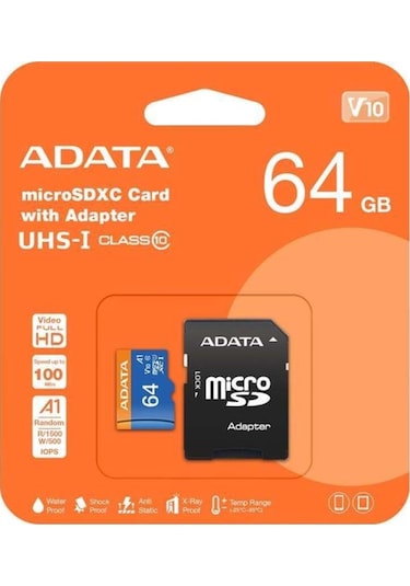 Adata 64 GB Premier MicroSDXC Adaptör UHS-I Class10 V10 Hafıza Kartı