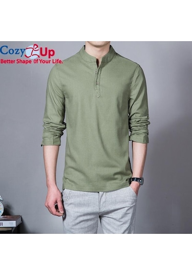 Rahat Up Polo Gömlek Erkekler Moda Uzun Kollu Mandarin Yaka Gömlek Erkek Rahat Keten Gömlek Adam Artı Beyaz Mavi