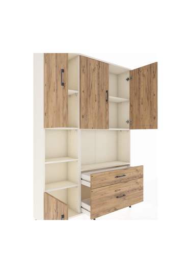 Arges Dolap 7 Raflı 2 Çekmeceli 5 Kapaklı 132x30x195 Aytaşı-çam/çam Atlas Çam/atlas Çam