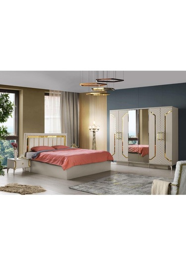 Milano Komodin-mdf-aynalı-kum Beji- Beyaz