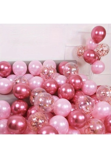 Willowhaven 52 Parça Sedef Pembesi Metalik Balon Seti Konfeti Doğum Günü Düğün Parti Dekor 52 Parlak Pembe İnci
