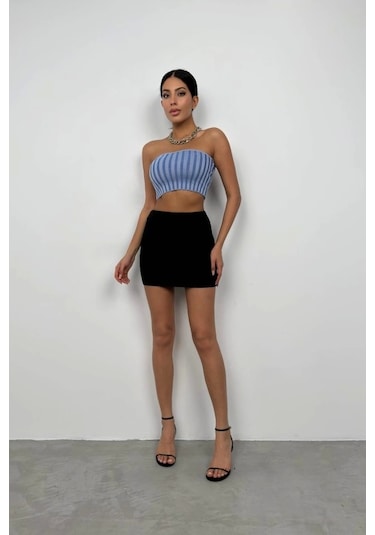Defymoda Straplez Fitilli Crop A.mavi-k.mavi