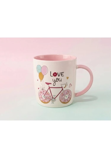 Donut Peluş Anahtarlıklı Kupa 360 Ml Pembe3