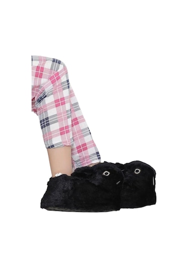 Peluş Tavşan Figürlü Kaymaz Ve Ses Yapmaz Ev Panduf Siyah-siyah Siyah