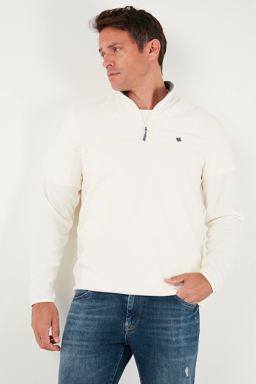 Buratti  Slim Fit Anti-Pilling Tüylenme Yapmayan Bato Yaka Kışlık Şardonlu Erkek Polar 5906001 Ekru