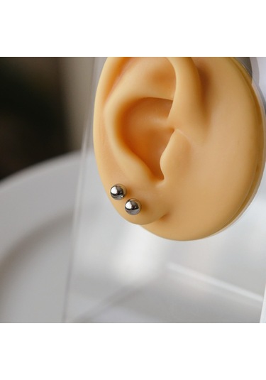 Cerrahi Çelik 4 Mm Top Küpe Gümüş Renk Gri