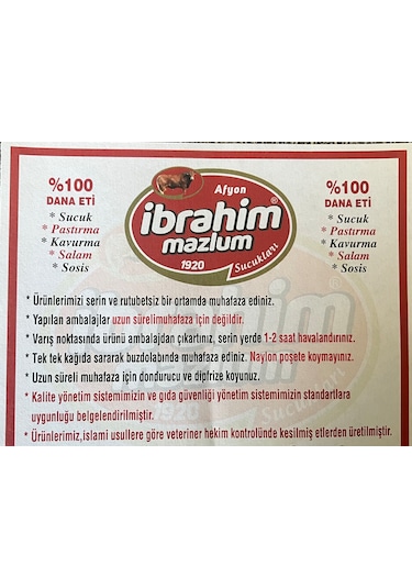 Afyon İbrahim Mazlum Dana Kangal Sucuk 1 KG