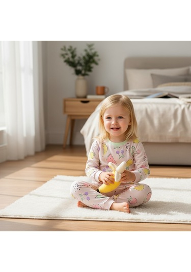 Meyve Desenli Kız Çocuk Pijama Takım Pudra