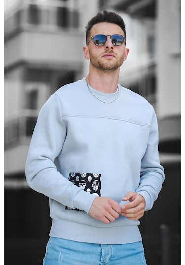 Trc 2173 Üç İplik Şardonlu Kuru Kafa Baskılı Cep Detaylı Erkek Sweatshirt 001