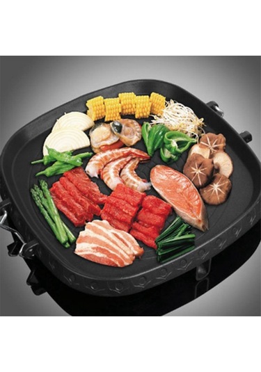 Barbekü Izgara Tavası Kore Tarzı Kare Barbekü Tabağı Ev Açık Hava Yemek Pişirme Siyah