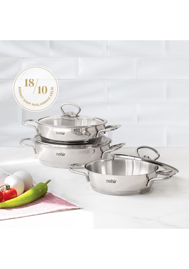 Nehir Silver 6 Parça Paslanmaz Çelik Sahan Seti (16-18-20 CM)