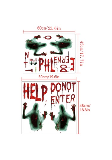 Xiyyadms Halloween Kanlı Parmak İzi Ve "yardım Giriş Yapmayın" Desenli Pvc Pencere Kapak, Korkunç Ortam Oluşturucu Dekor, 45x60cm Çok Renkli