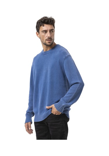 Cp289 Erkek Yuvarlak Yakalı Pamuklu Örme Kazak Indigo