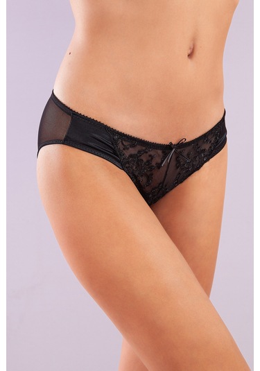 Golshan Giselle Mini Slip, Kadın Güpürlü Saten Siyah Külot Çok Renkli