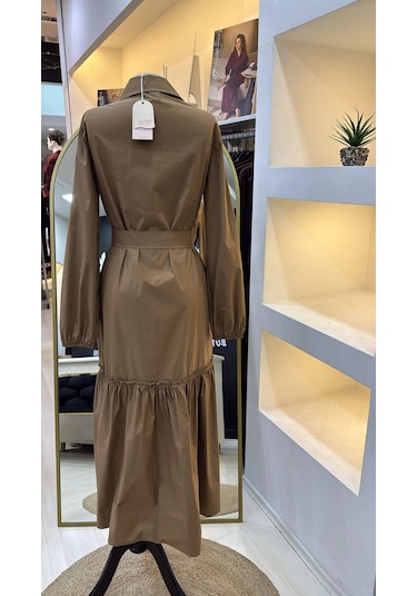 Nuss 2040 Desenli Elbise- Camel