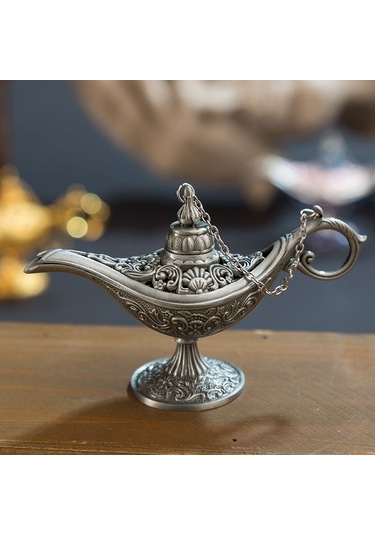 Geeroyoo Alaaddin'in Sihirli Lambası Metal Esanslı Tütsü Aromaterapi Ev Dekor Hediyelik Eşya, Gümüş Renk