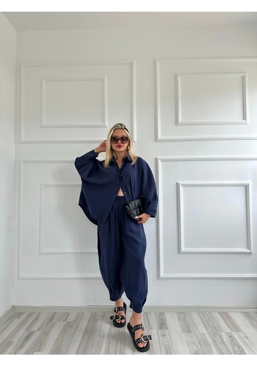 Keymoda Kadın Gömlek Pantolon Takım Lacivert Lacivert