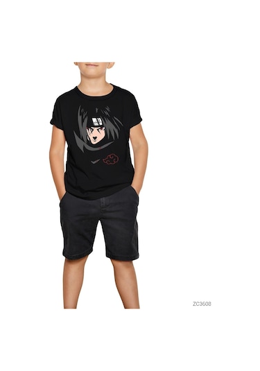 Naruto Uchiha Itachi Siyah Çocuk Tişört Siyah