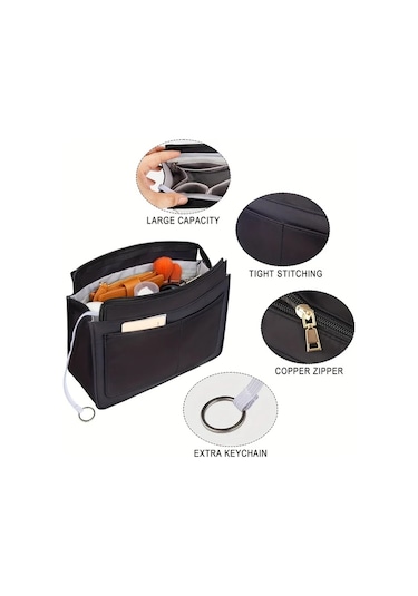 Fochsia S Gri Çok Cepli Dayanıklı Kadın Çantası Organizer İç Düzenleyici Saklama Torbası Ahşap