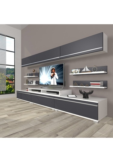 Decoraktiv Ekoflex 8y Mdf Tv Ünitesi Tv Sehpası Beyaz - Antrasit
