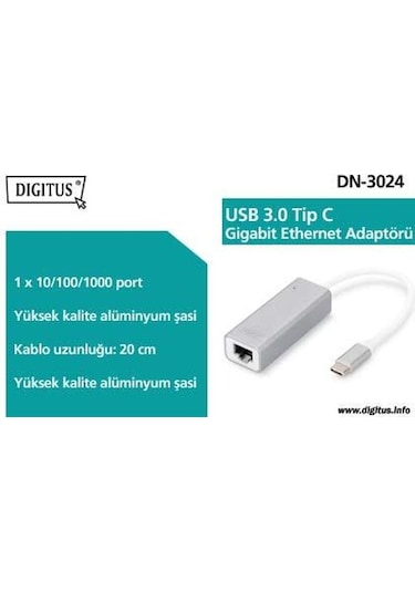Dıgıtus Dn-3024 Usb Tip C 3.0 Gigabit Ethernet Adaptörü