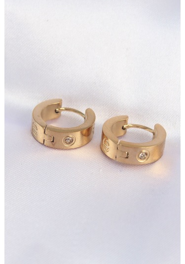 Ezoconcept 316l Çelik Gold Renk Zirkon Taşlı Minimal Model Halka Küpe Çok Renkli