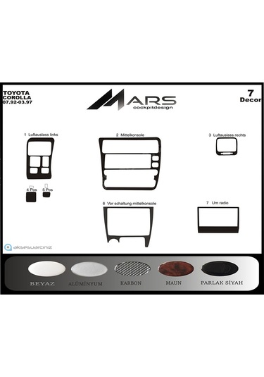 Toyota Corolla Alüminyum Kaplama 1992-1997 7 Parça Seçenekler