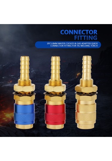Konesam 3 Adet M8 Bakır Su/gaz Hızlı Bağlantı, Mıg Tıg Kaynak Torçları İçin Dayanıklı Su Sirkülasyonu Bağlantı Elemanı Kırmızı, Mavi, Bakır
