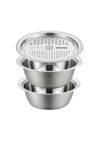 Likeable 3 İn 1 Çok Fonksiyonlu Paslanmaz Çelik Sebze Kesici Havzası Lavabo Mutfak Kevgir Rende Örgü Sepet Sebze Yıkama Kase Gümüş