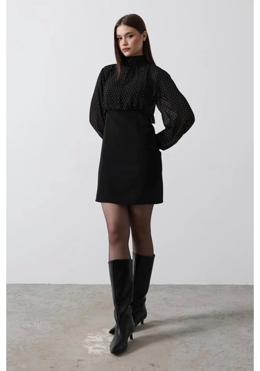 Taşlı Şifon Elbise - Siyah Siyah