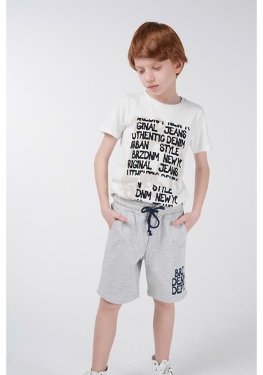 Brz Kids Baskılı Erkek Çocuk Kısa Kollu T-Shirt Ekru (534370129) Ekru