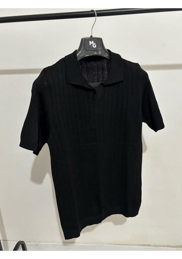 Apaş Yaka Triko T-shirt SIYAH