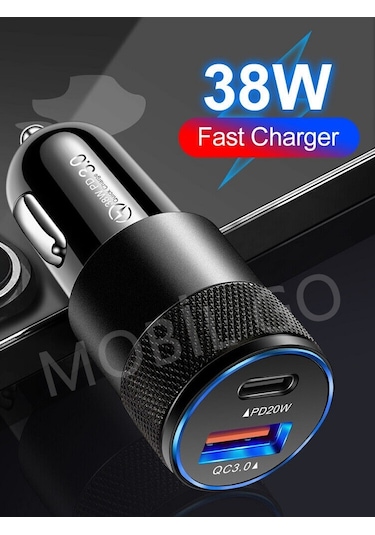 Araç Seyahat Cep Telefonu Şarjı Oto Çakmaklık Şarj Cihazı Type-c Usb Girişli Araba Şarz Aleti 38w 1
