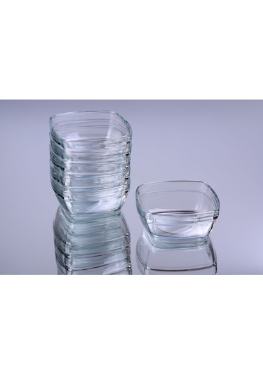 Glassco Kare Sütlaç Kare Cam Kase Tatlı Puding Kase 6'Lı