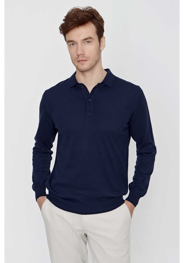 Basic Dinamik Fit Rahat Kesim Polo Yaka Triko Kazak 99kc017001210 Marine
