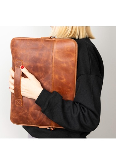 Bloomsleeve Leeds 16" Cognac Brown Hakiki Deri Laptop & Tablet Kılıfı Kahverengi