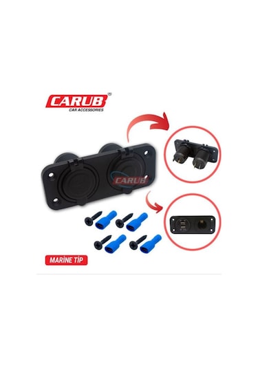 Carub 9 Volt - 30 Volt Marıne Tip Çakmak Soketi - 2 Usb Girişli