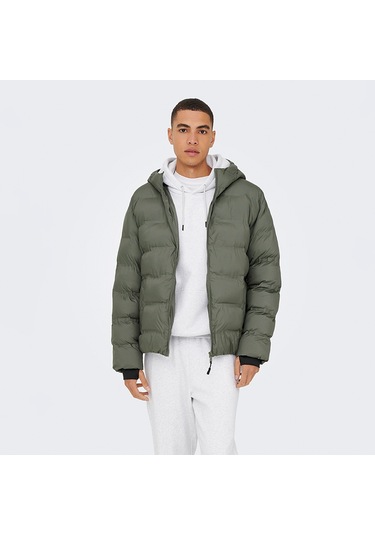 Only&sons Union Seamless Life Puffer Erkek Gri Kapüşonlu Mont Gri-1