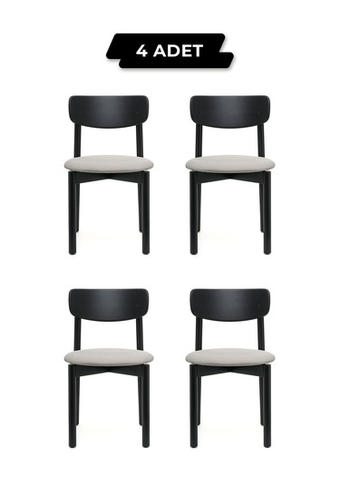 Keynote Siyah Ahşap 4'lü Mutfak Salon Yemek Odası Sandalyesi