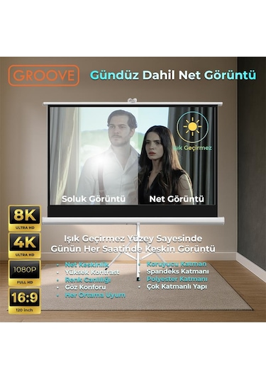 Groove Vizio Pro 120 Inch 265x150cm Blackout Işık Geçirmez Tripod Ayaklı Projeksiyon Perdesi